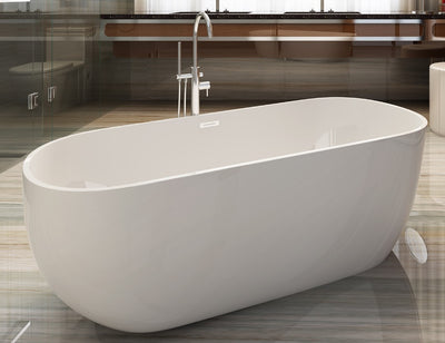 Alfi 59 inch White Oval Acrylic Free Standing Soaking Bathtub