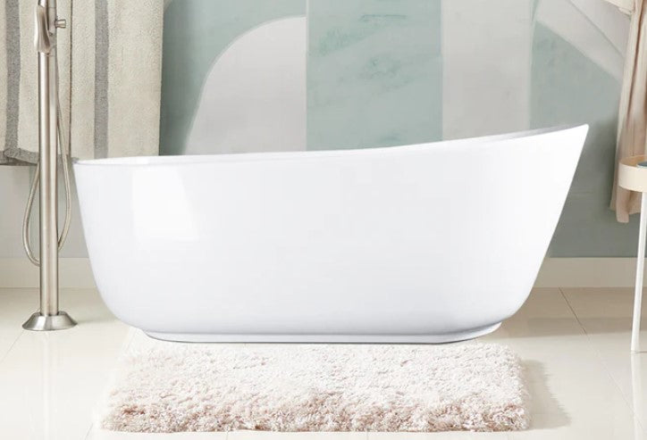 Vanity Art Flatbottom Freestanding Resin Stone Bathtub, Glossy White