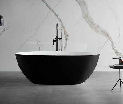 Alfi 59 inch Black & White Matte Oval Solid Surface Resin Bathtub