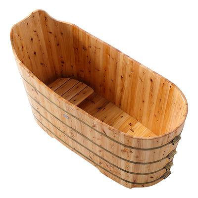 Alfi 59 inch Free Standing Cedar Wood Bathtub with Bench