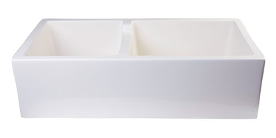 Alfi 36 inch Biscuit Smooth Apron Thick Wall Fireclay Double Bowl Farm Sink