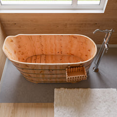 Alfi 59 inch Free Standing Cedar Wood Bathtub with Bench