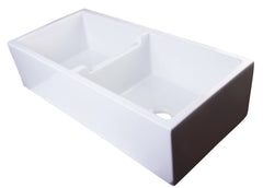 Alfi 39 inch White Smooth Apron Thick Wall Fireclay Double Bowl Farm Sink