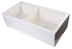 Alfi 36 inch Biscuit Smooth Apron Thick Wall Fireclay Double Bowl Farm Sink